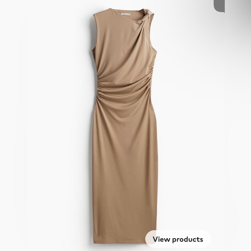 H&M gathered Midi dress dark beige fitted body con